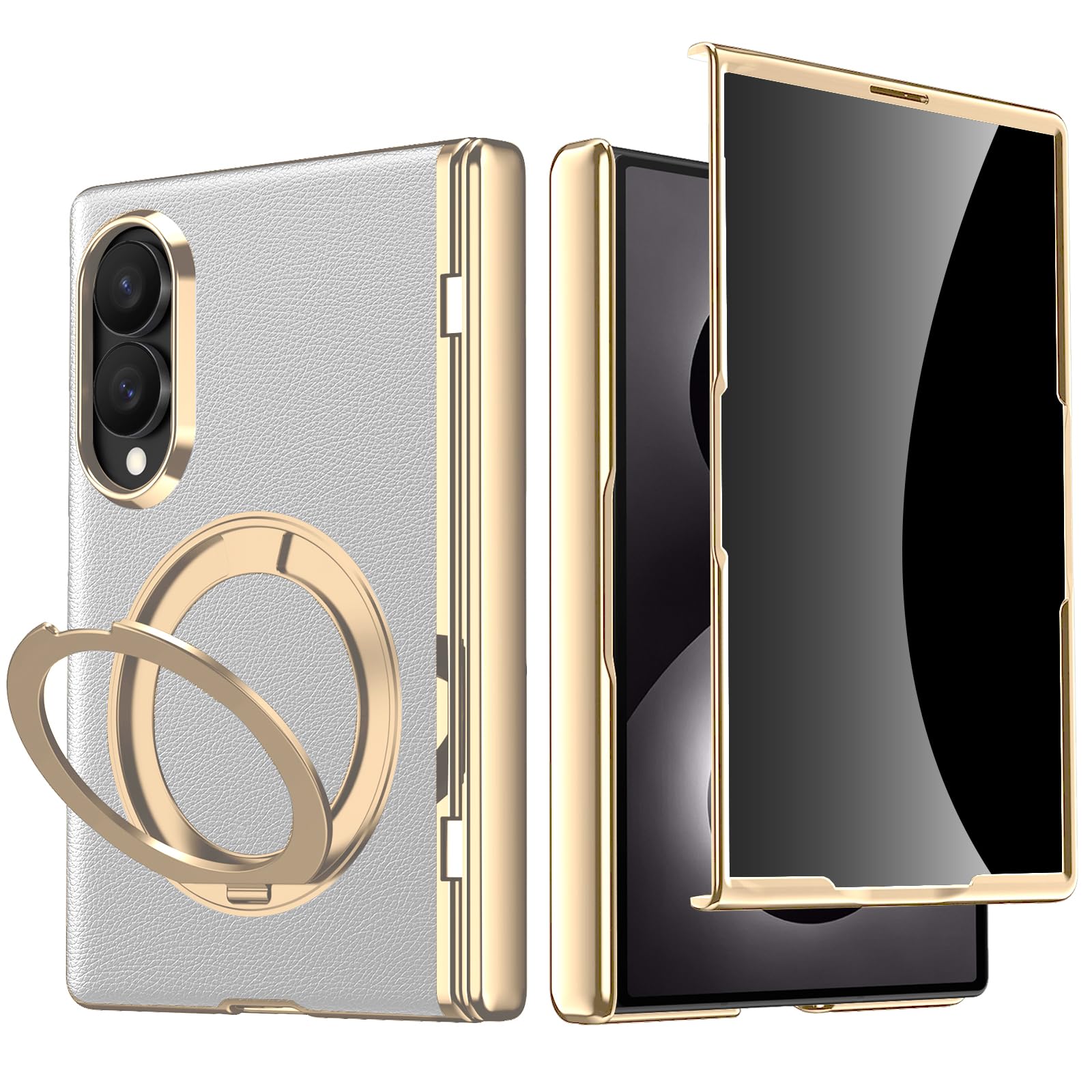 Custodia in pelle per Samsung Galaxy Z Fold 8 con supporto magnetico ad anello, [compatibile Magsafe] Bulit in Privacy Screen Protector copertura completa cerniera custodia in pelle per Z Fold