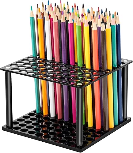 Outus Soporte de 96 agujeros para lápices de acrílico, soporte de escritorio para lápices, pinceles de pintura, marcadores, exhibición y Negro