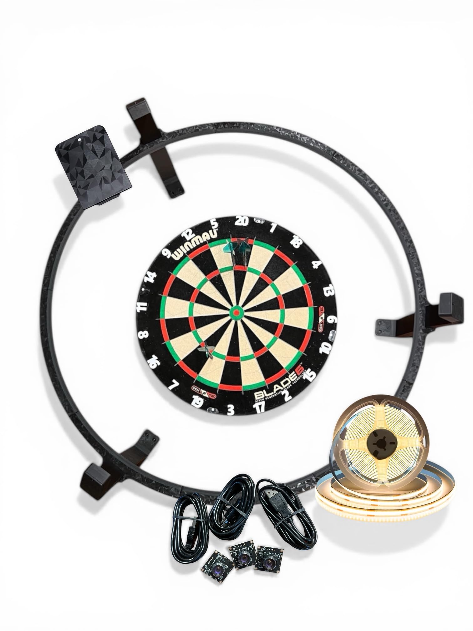Generisch MK-3DWorld DIY Autodarts Komplettsystem – LED-Ring & OV9732 Cam 100°, 2m Kabellänge (Diamant Optik)