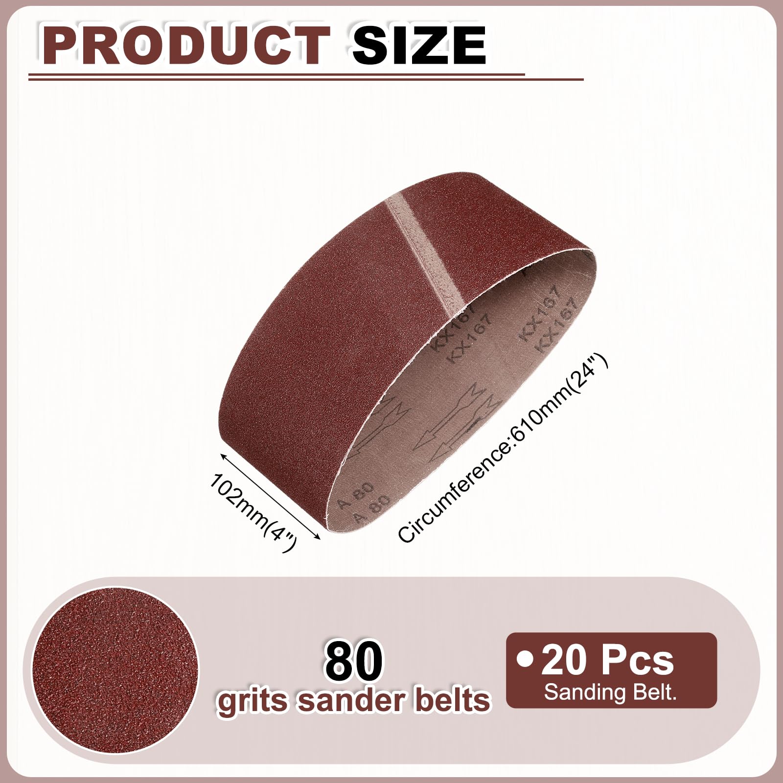 QUARKZMAN 100mm x 610mm Nastri Abrasivi, 20Pz 80 Grana Carta Vetrata per Levigatrice Ossido di Allumina Per Lavorazione Legno, Lucidatura Metalli, Affilatura Coltelli