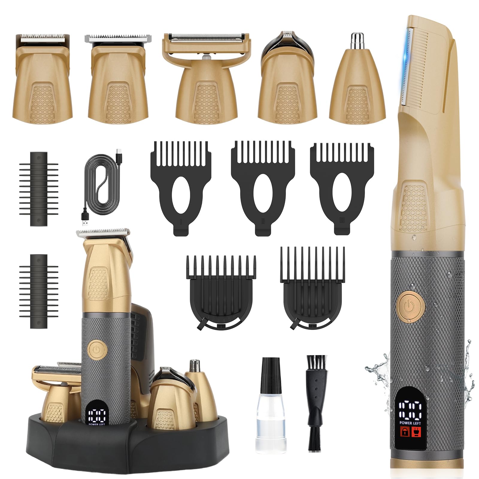 Manscape Body & Beard Trimmer für Männer, All-in-One Elektrisches Fellpflegeset, No Nick Pubic Groin Ball Shaver, Wasserdicht, LED-Display, Wiederaufladbare Typ-C-Ladestation & Reiseschloss, Männer