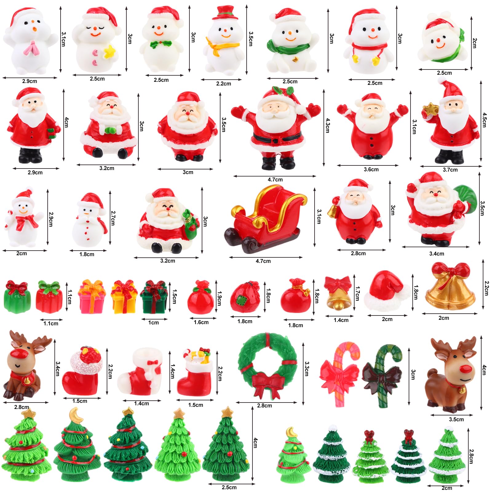 Peerless 48Pcs Christmas Miniature Figurines Christmas Desktop Decor Xmas Resin Ornaments Mini Crafts Resin Santa Claus Snowman Elk Christmas Tree Bell Red Hat Socks Xmas Tree Ornaments Kit - Image 2