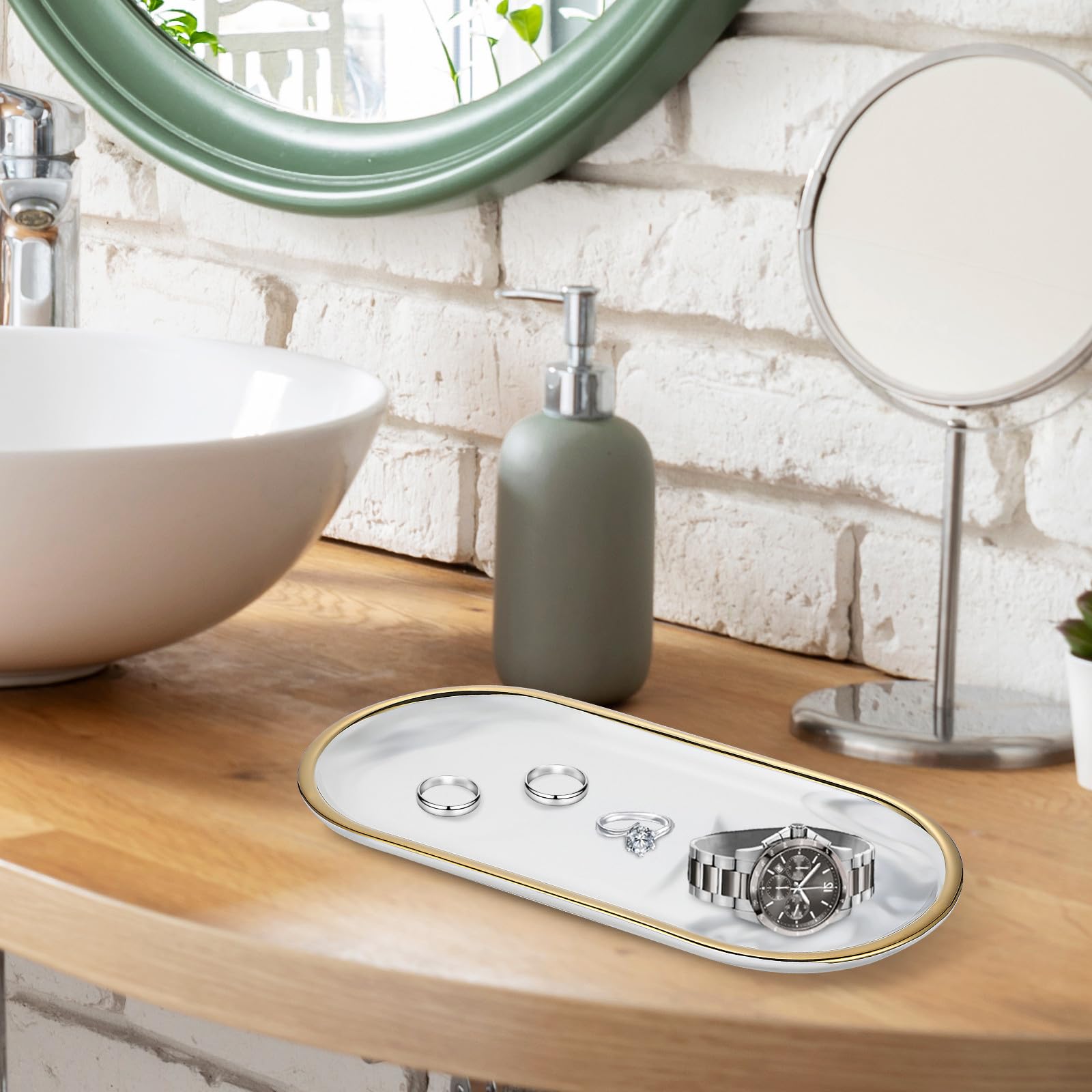 NUOBESTY 2pezzi Vassoio Decorativo Ovale Per Lavabo Vassoio Porta Profumi e Oggetti Da Toeletta Per Bagno Cucina