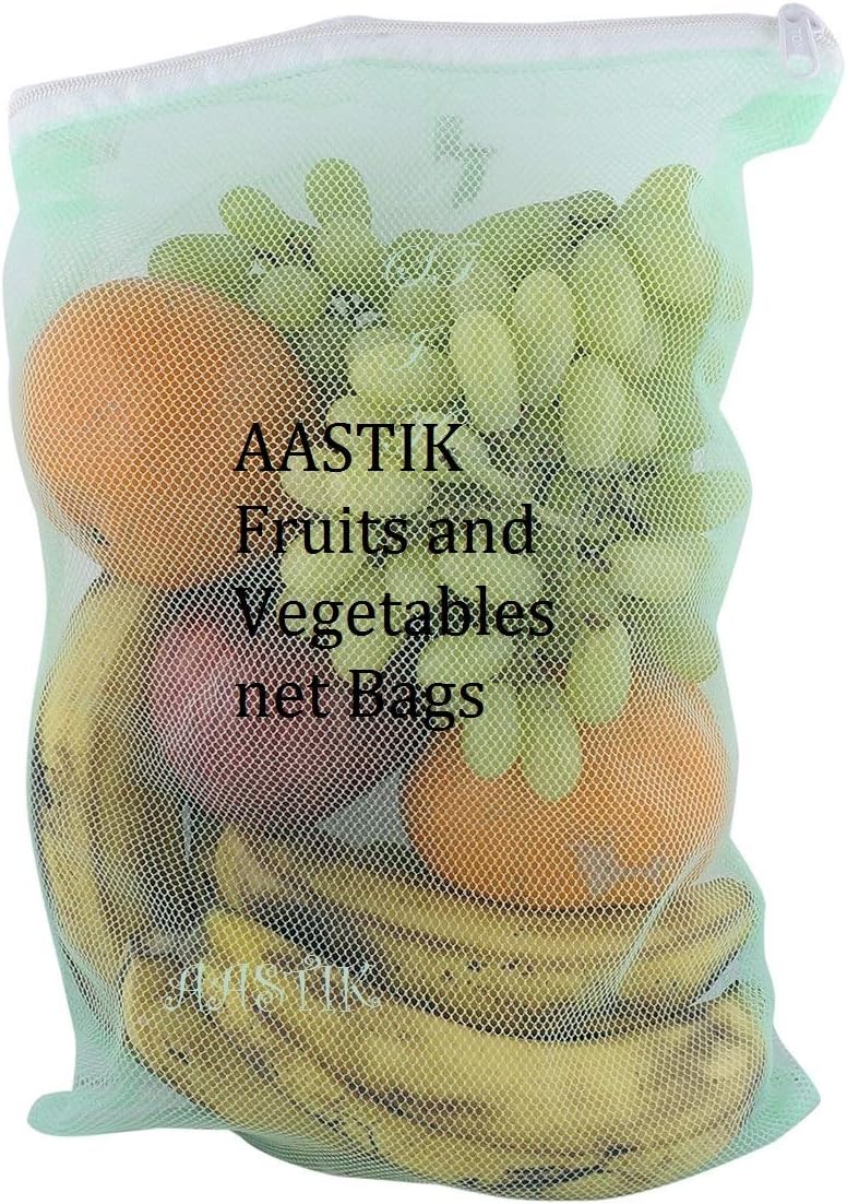 AASTIK SALES Vegetables Fruits Zip Net Bags Fridge Storage Fruits Mesh Washable Multi-Purpose bag Pack of 12picMulti Colour (11*9inch)