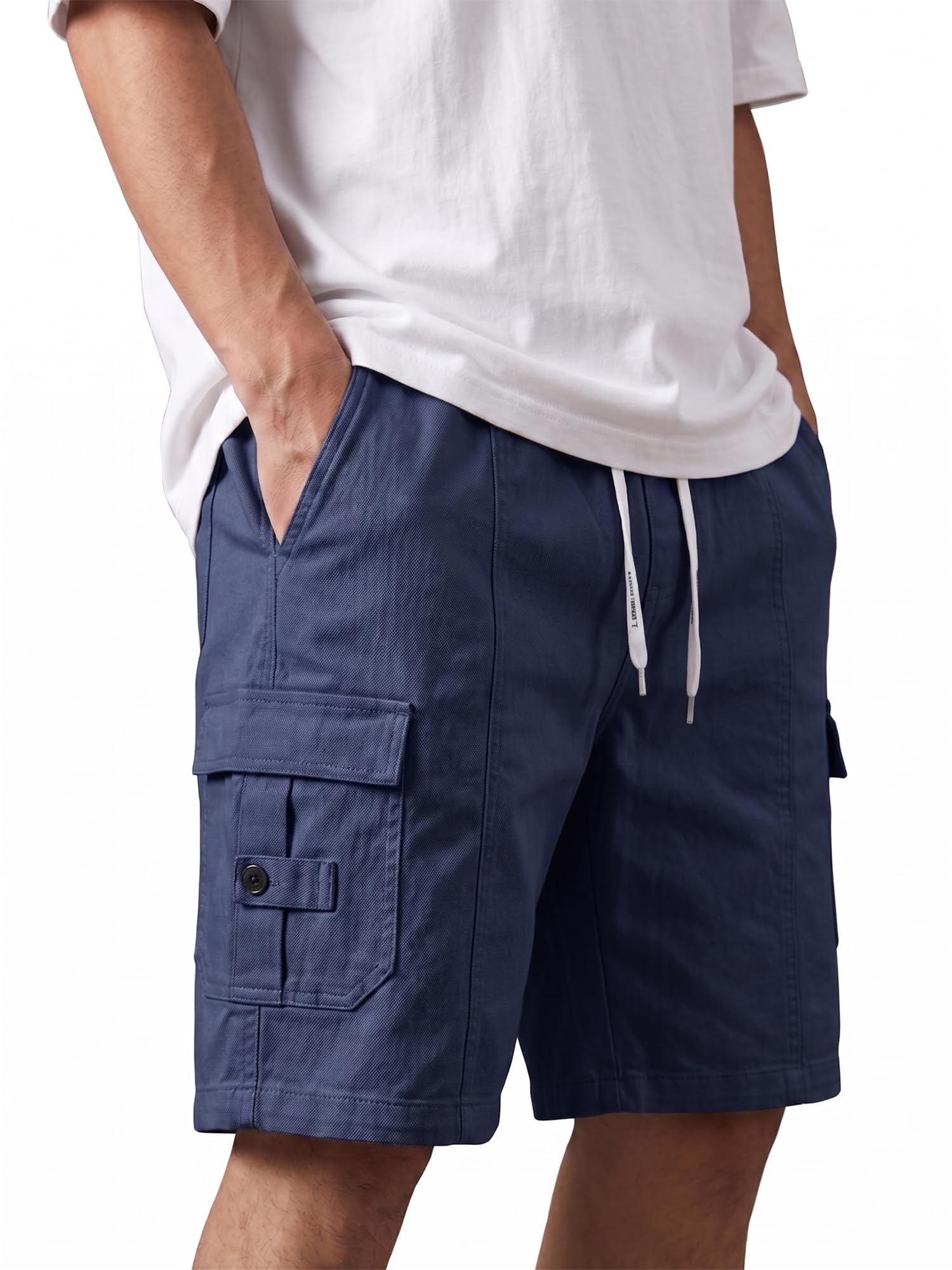 valley Casual Solid Cotton Blend Cargo Shorts with Drawstring, Relaxed Fit Lightweight Summer & Outdoor Wear with Multiple Pockets, Bermuda Shorts for Men.-picture-47