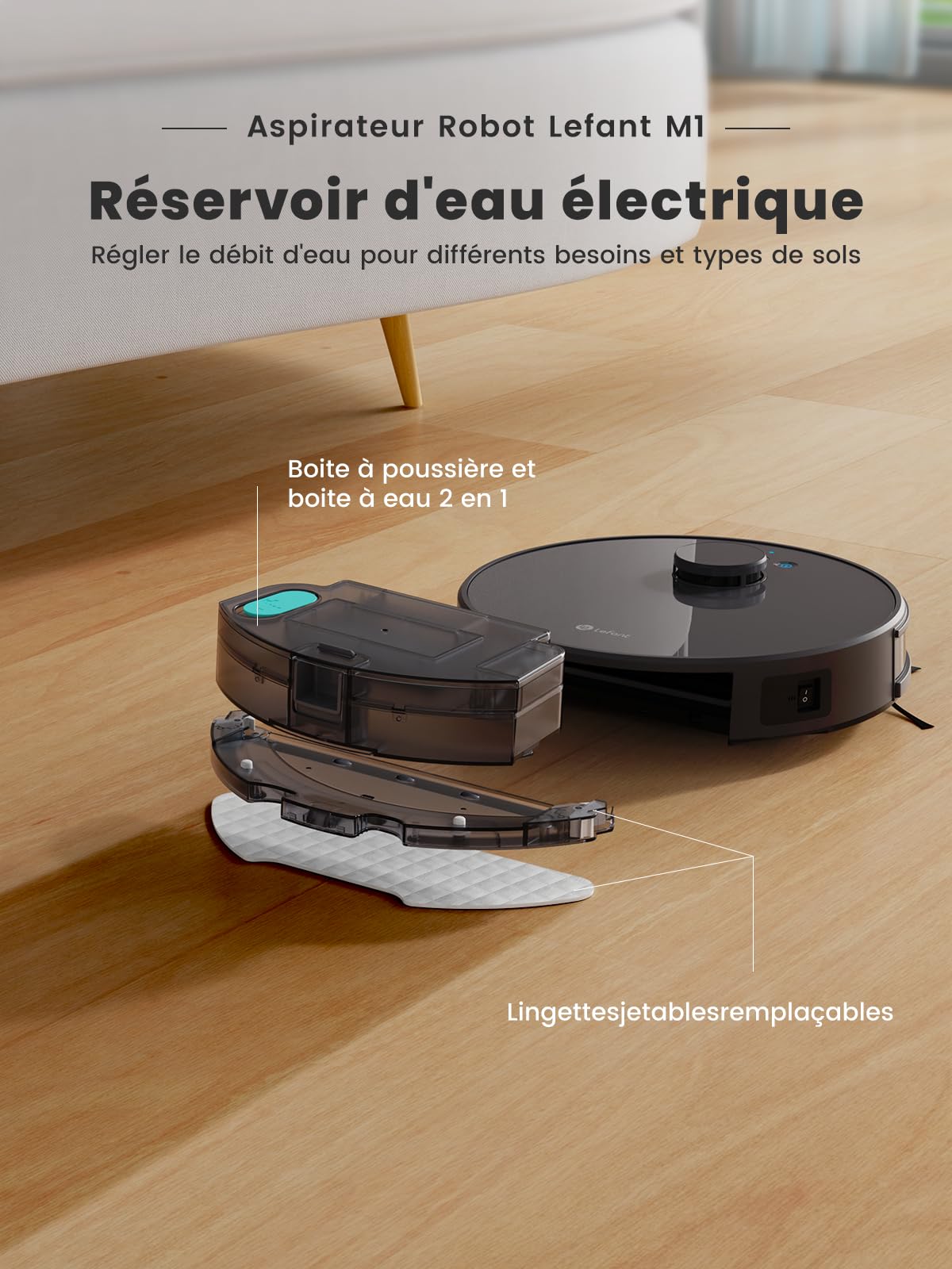 Lefant Robot Aspirateur Laveur 5500Pa Aspiration, Navigation LiDAR, Cartographie Multi-étage, Zones Virtuelles, Aspirateur Robot Connecté Alexa/APP/WiFi, Idéal pour Poils d'animaux Tapis Sols Durs