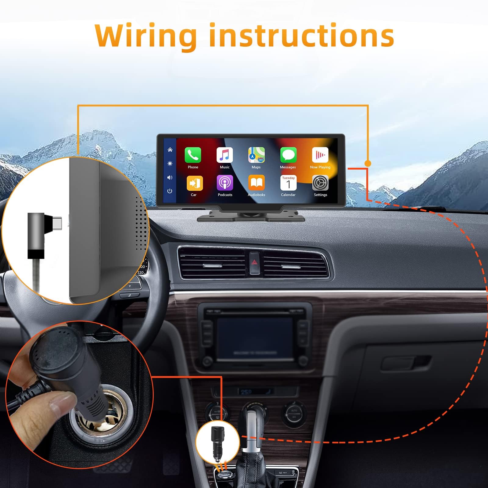 Podofo Autoradio Portatile con Android Auto 9,3 Pollici Touchscreen Monitor Audio Radio Stereo con Bluetooth, Trasmissione FM, Airplay, Collegamento a Specchio