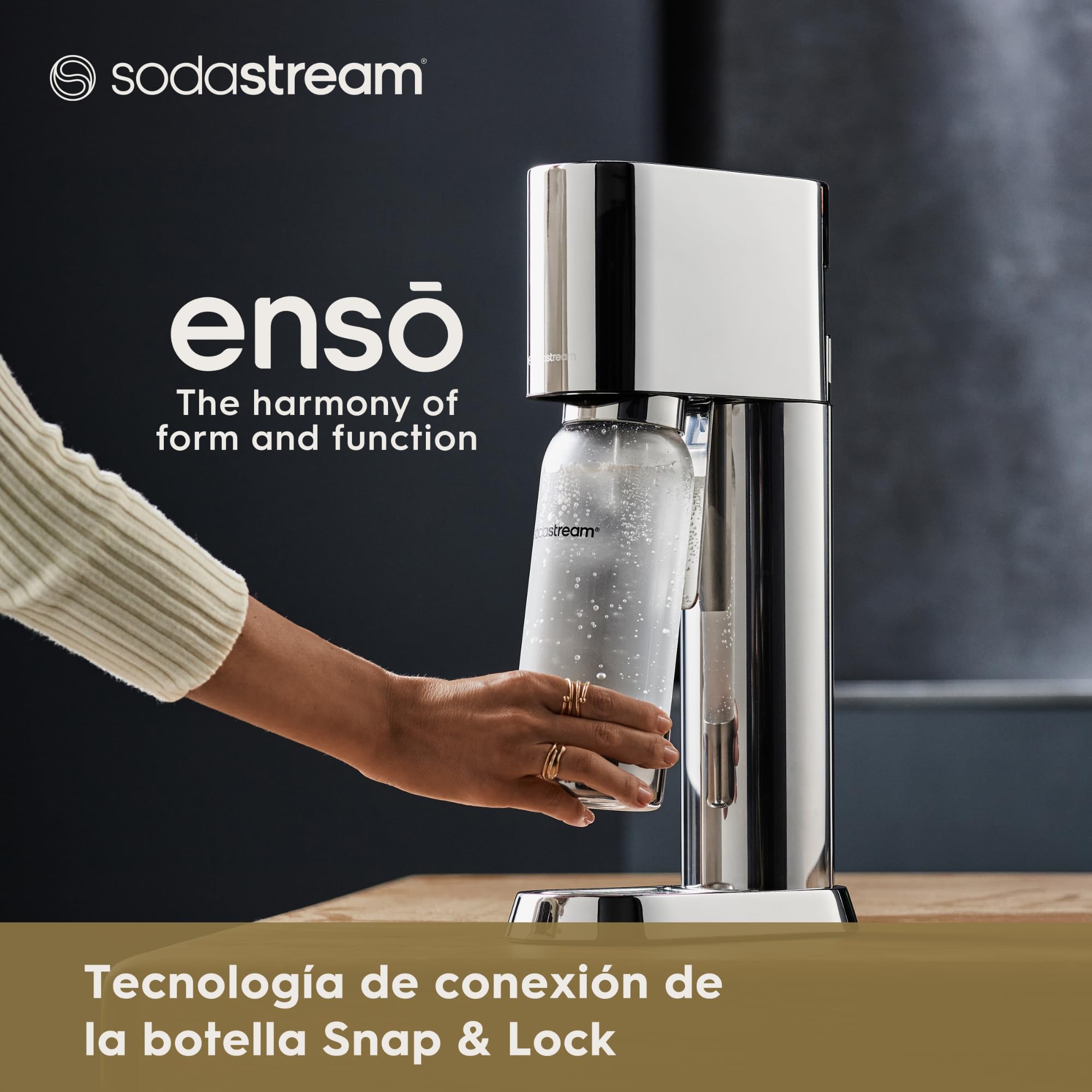 sodastream Enso - Máquina Gasificadora de Agua Premium de Acero Inoxidable, Incluye Botella de 1 Litro para Gasificar Apta para Lavavajillas