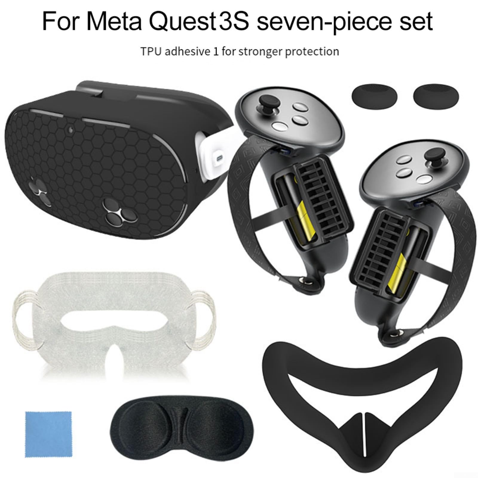 Set di coperture protettive in silicone per cuffie Meta per 3S VR, kit da 7 pezzi con nasello anti-perdite e protezione per lenti (nero)