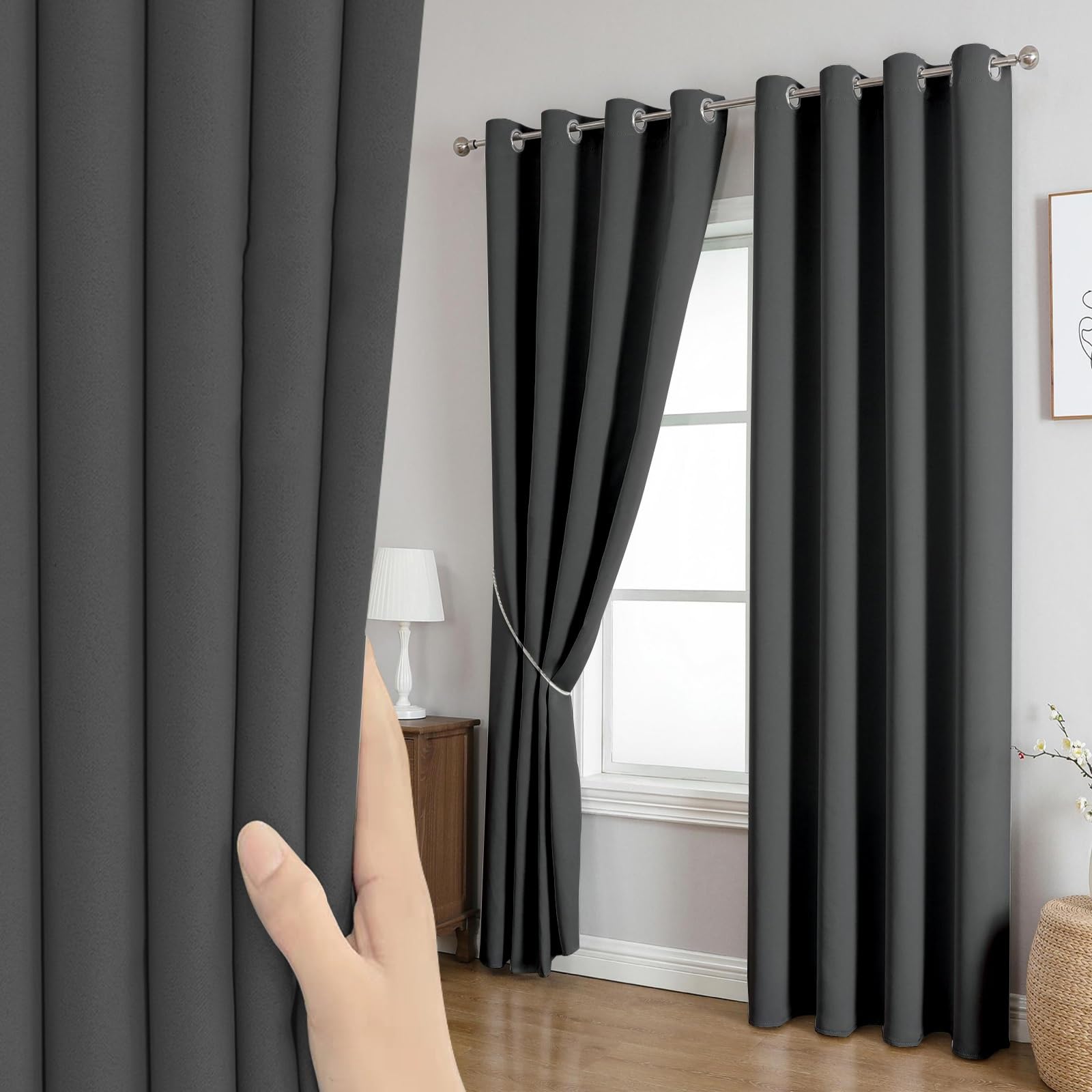 Longcao Dark Grey Blackout Thermal Insulated Curtains 150 X 230 Cm Soft Window Treatment Insulated Soundproof & Room Darkening Blackout Eyelet Curtains For Bedroom For Bedroom & Living Room,