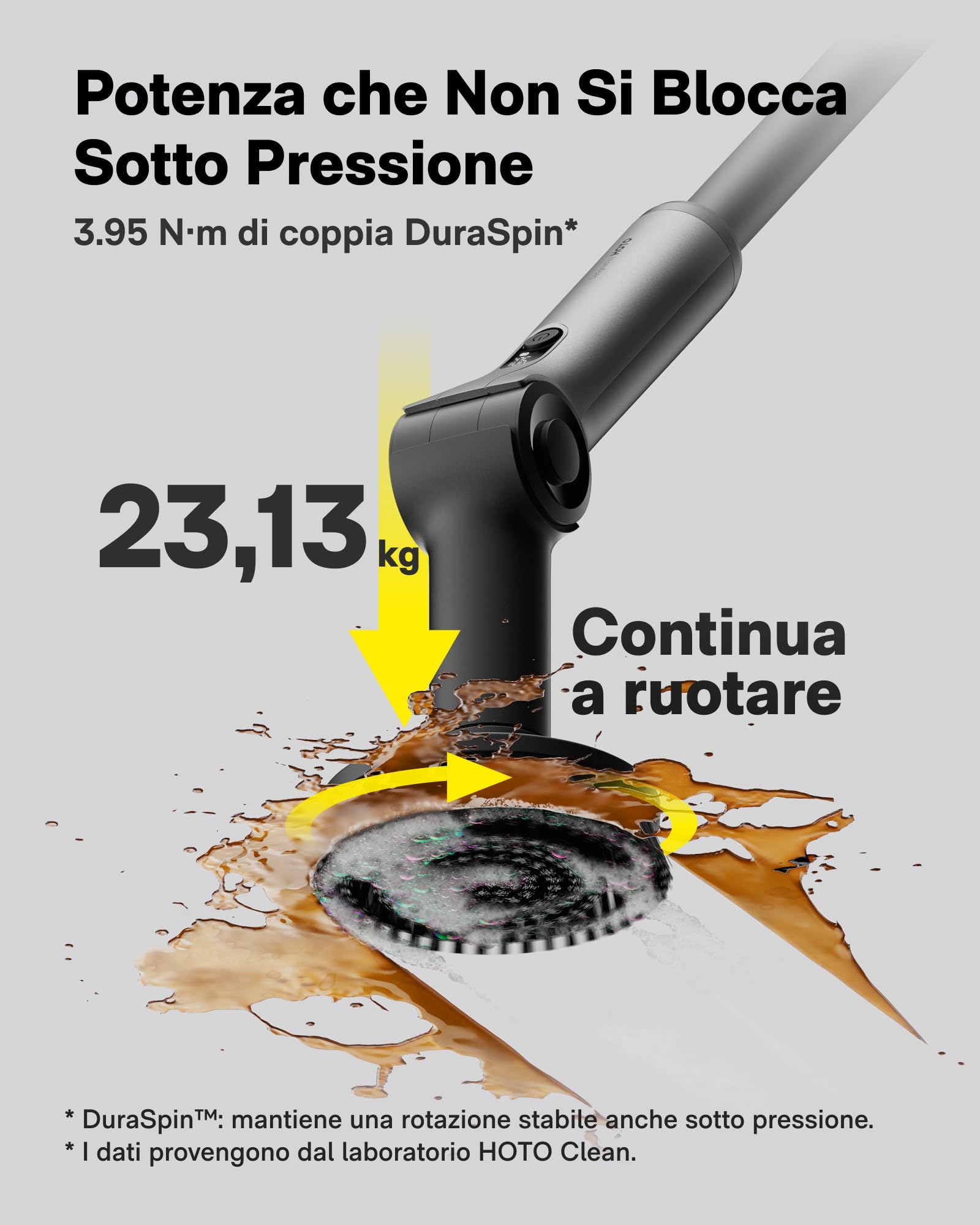 HOTO Flexi™ Spazzola Elettrica Rotante per Pulizia Casa, Angolo Regolabile, Maniglia Estendibile, Display Intelligente, Impermeabile IPX7, 8 Testine Sostituibili, per Bagno Piastrelle Vasca da Bagno