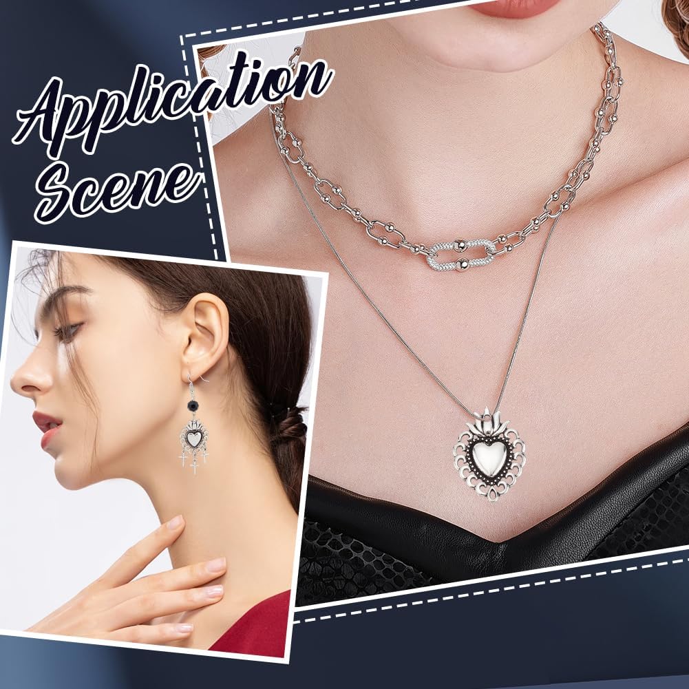 SUNNYCLUE 1 Box 60Pcs Sacred Heart Charm Heart Shaped Charms Tibetan Style Antique Silver Valentine's Day Love Alloy Pendants Charm for Jewelry Making Charms Necklace Cinco de Mayo in Mexico DIY Craft - Image 5