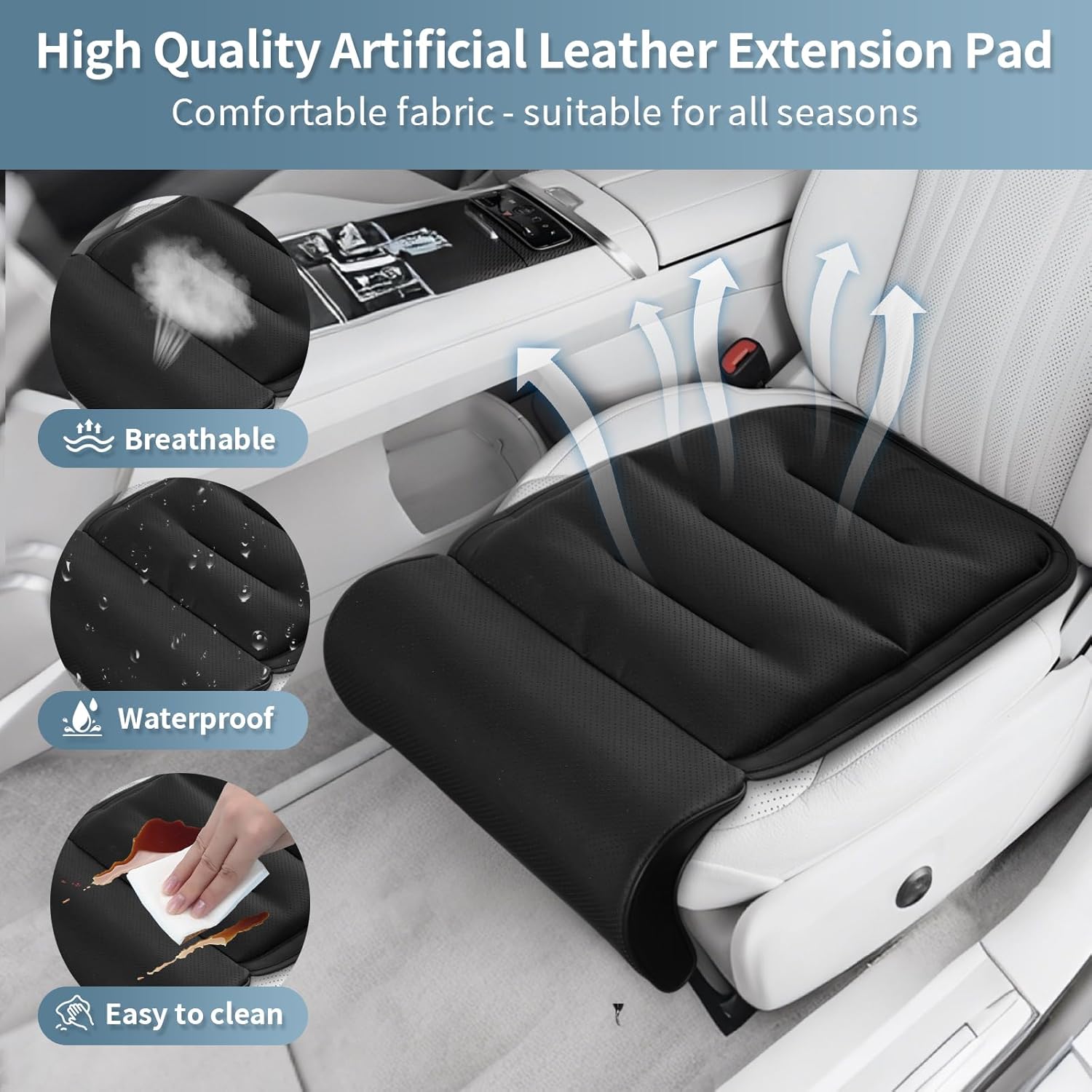 Car Seat Leg Rest Extender with Memory Foam Cushion and Soft Leather Cover - Universal Car & Home Seat Footrest Support for Extended Comfort During Long Trips, Travel, or Relaxation, Black
