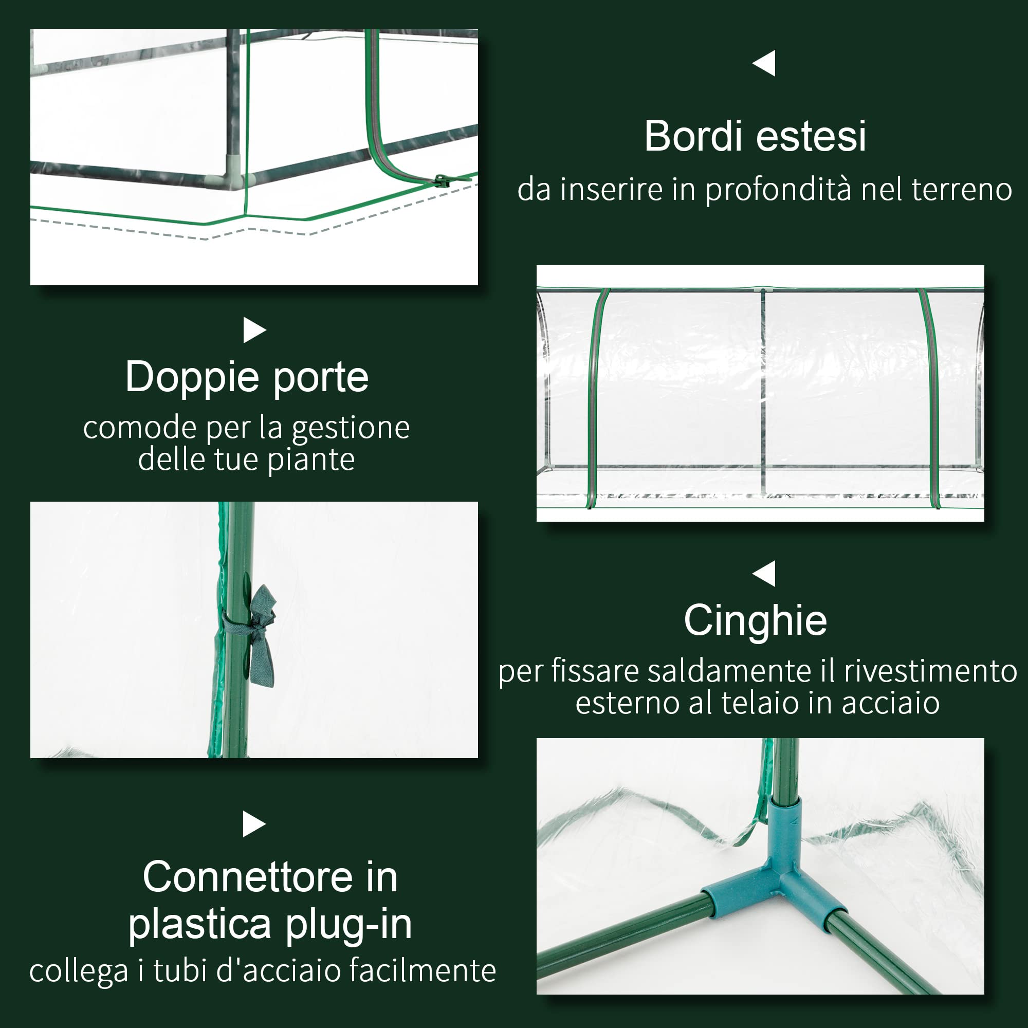 Outsunny Serra da Giardino con Finestre Avvolgibili, Serra per Orto con Struttura in Acciaio e Copertura PE, per Orto Verdure Fiori Frutta, Anti UV, Trasparente