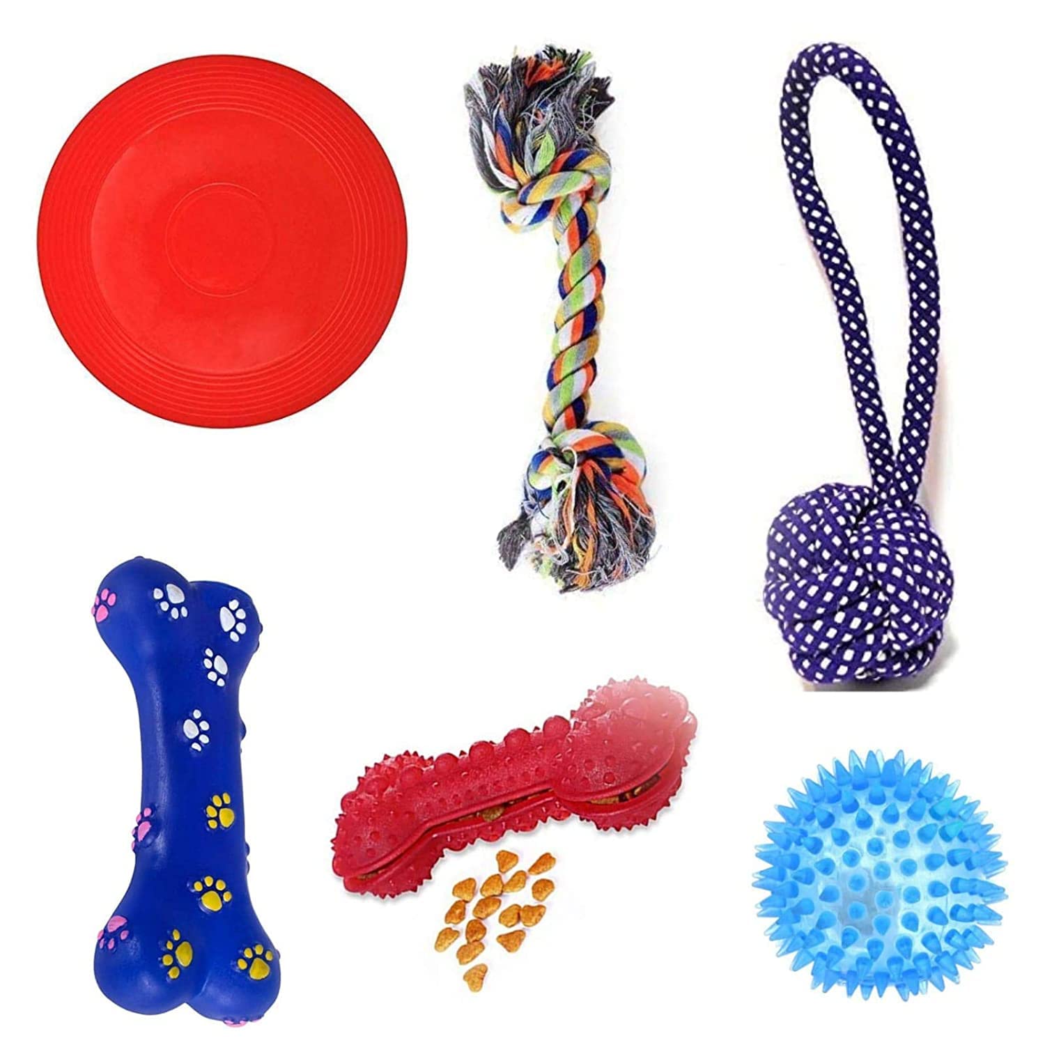 RvPaws Combo for 6 - Small/Medium Dog Toys | Plastic Flying Disc | Paw Print Bone |Led Ball | 2 Knot | Handle Ball Large | Food Dispensing Bone (B09N3F7XFQ) Amazon Price History, Amazon Price Tracker
