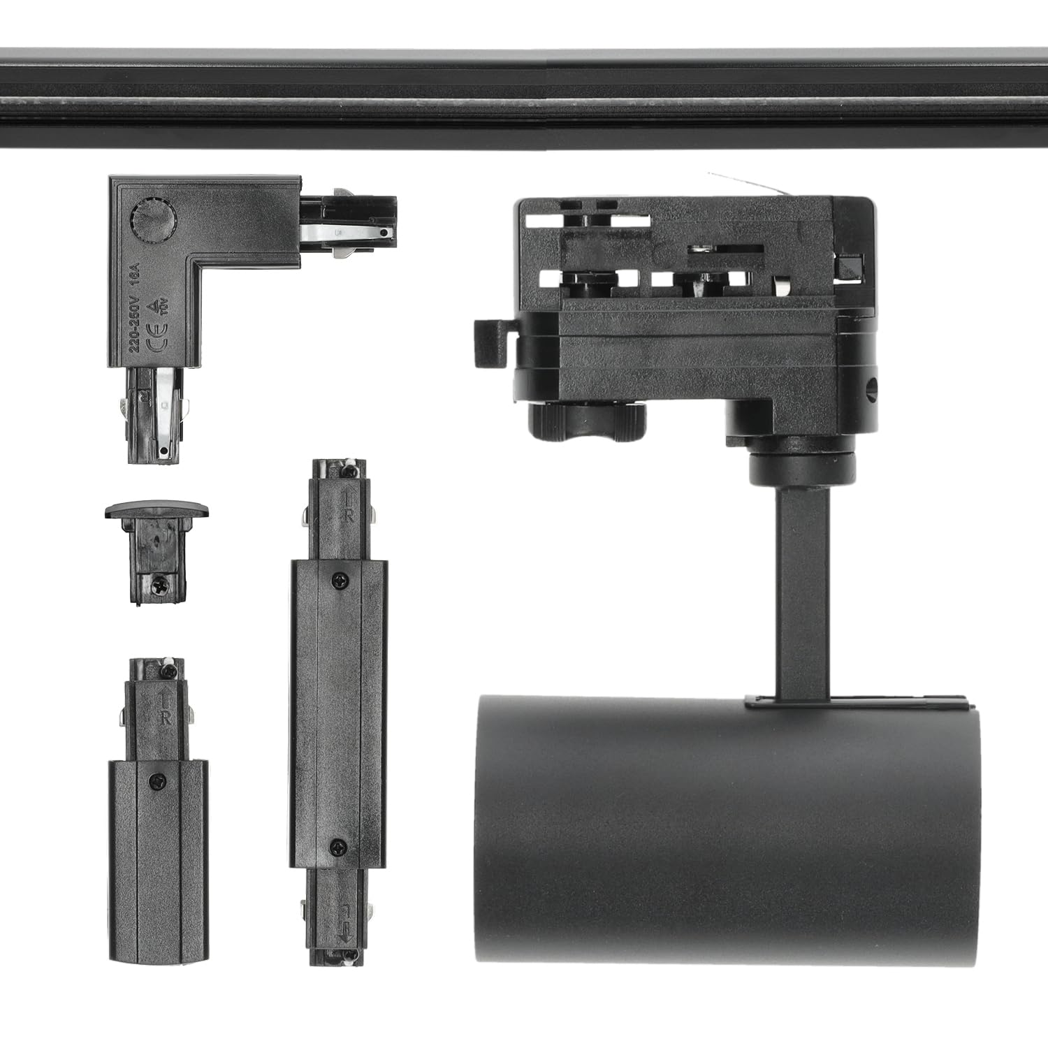 NEXTRACK 3-Phasen-Schienenset Komplett-Set mit GU10 Lampe, 2x1m+2m Schiene, Verbinder I&L, Schwarz
