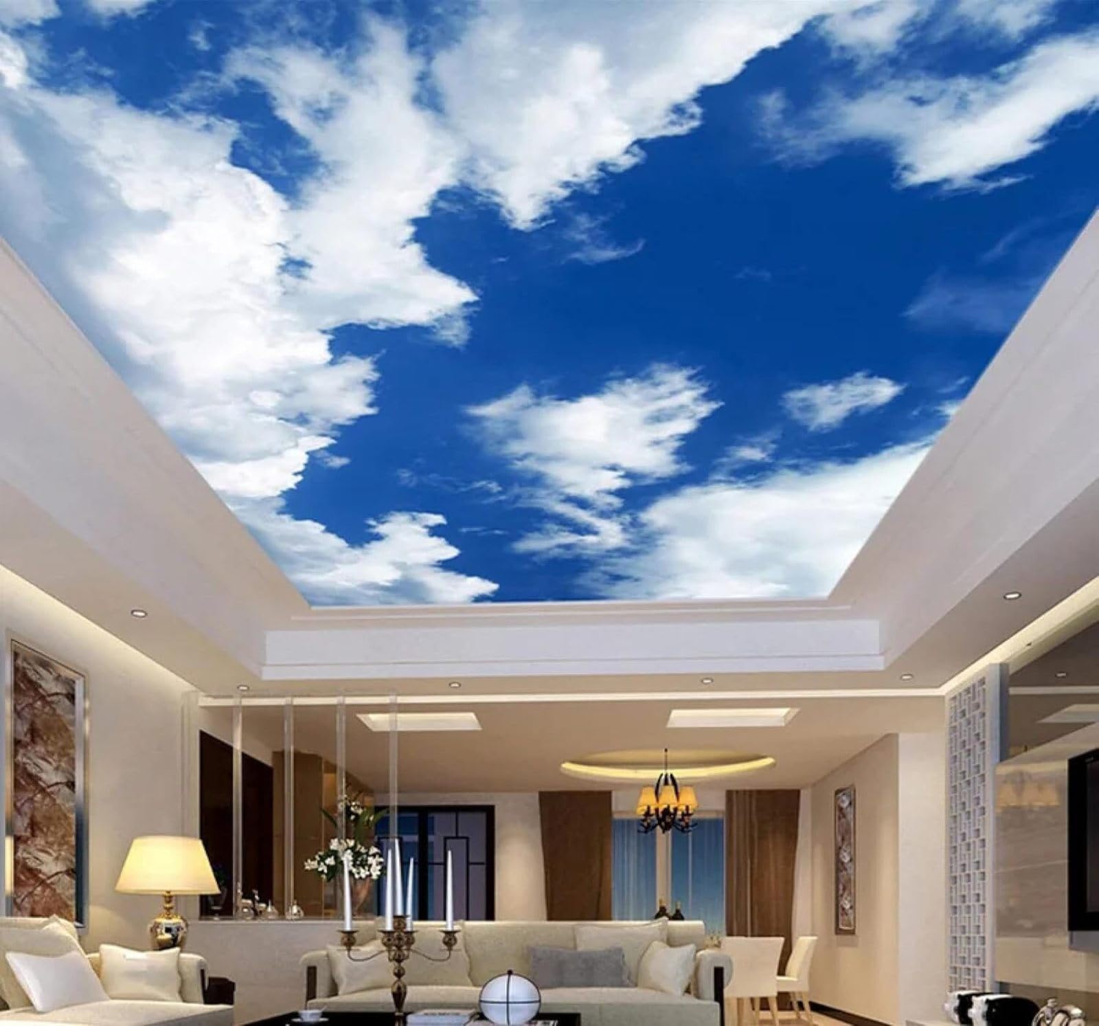 Tzxztt 300Cm×210Cm(B×H) Fresh Minimalist Blue Sky White Clouds Natural Scenery Modern 3D Wallpaper Premium Textured Silk Neutral Tones Material Ideal For Living Room Bedroom-300Cm×210Cm