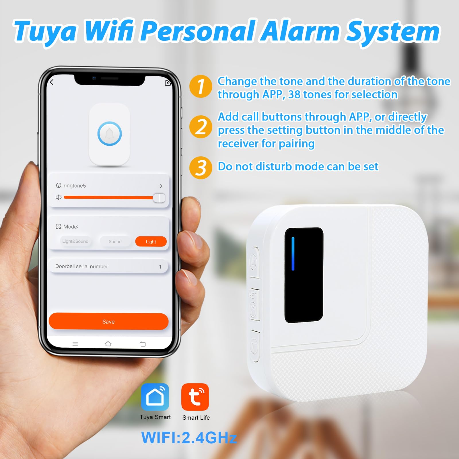 DAYTECH Smart Wrist Personal Alarm for Elderly Wireless Panic Button Linked To Phone, Call Button for Elderly 1* Wrist Button - Image 4