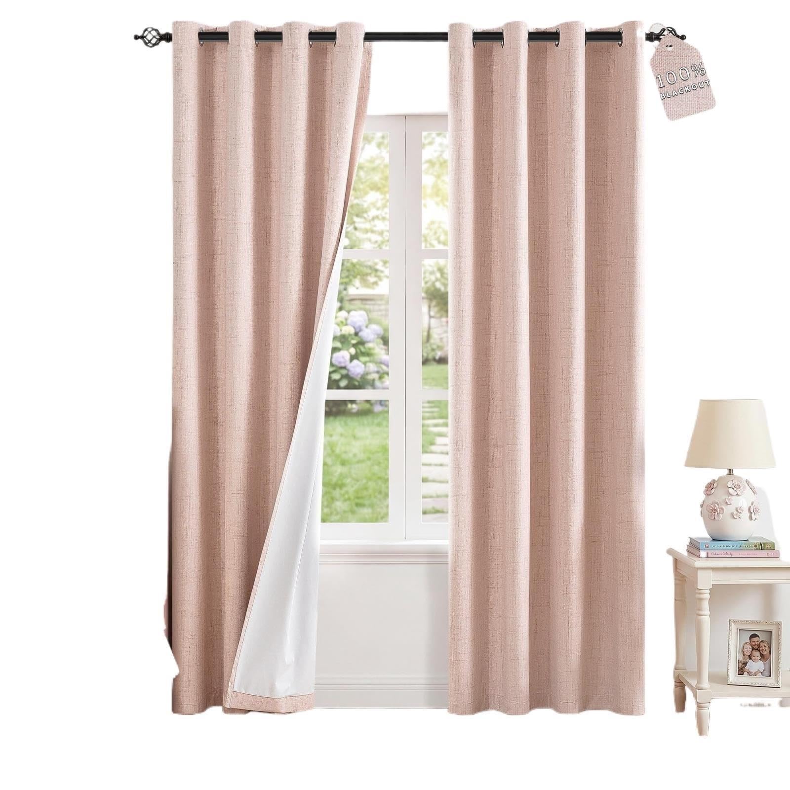Leinenvorhänge for den Raum, Verdunkelungsvorhang, vollständiger, Sichtschutz mit Ösen Oben, thermisches Fensterpaneel(Pink,52" W x 96" L (Pack of 2))