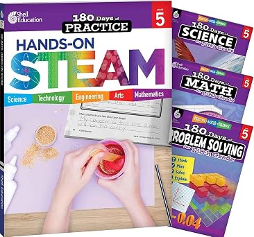 180 Days STEAM, Science, Math, Problem Solving Grade 5 4-Book Set Practice, Assess, Diagnose