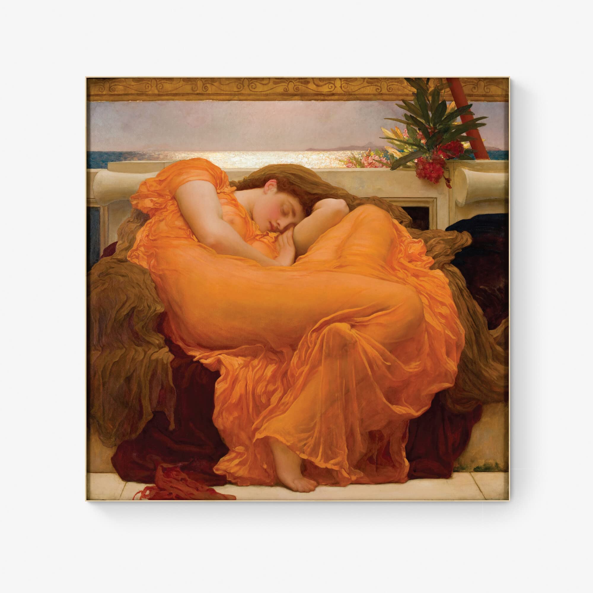 famous painting of woman sleeping in orange dress A colossal artistic joke  Flaming June at the Royal Academy review | Art