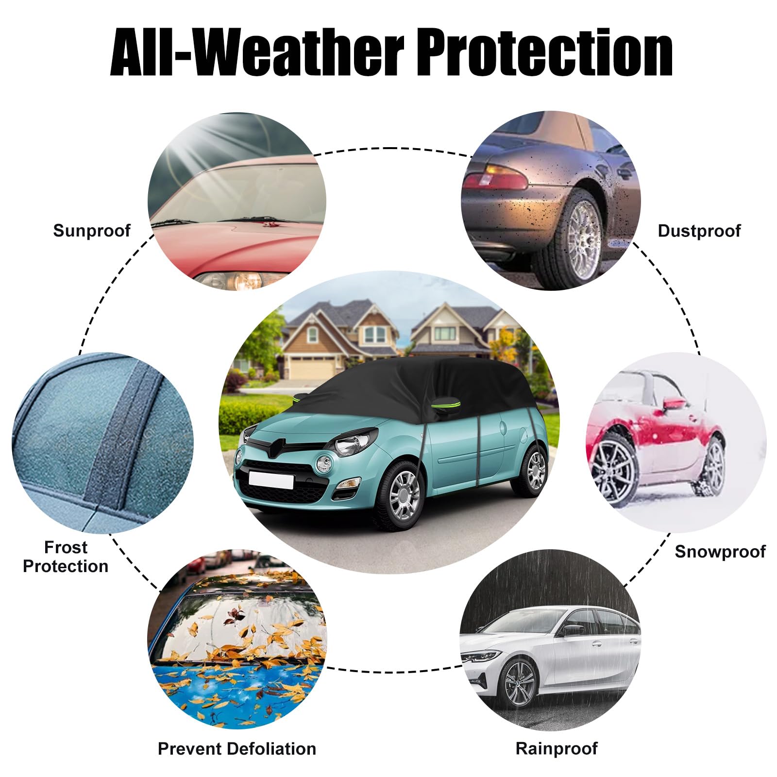 Halbe Autoabdeckung Ersatz für Renault Twingo 1993-2024, Softtop Dachschutz Autoabdeckung Wasserdicht, Halbe Garage mit Riemen, UV-beständig für jedes Wetter