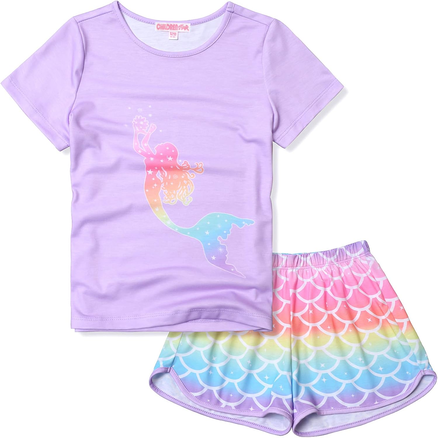 CHILDRENSTAR Pajama Sets for Girls Kids Pjs Summer Cotton Short Sleeve Sleepwear