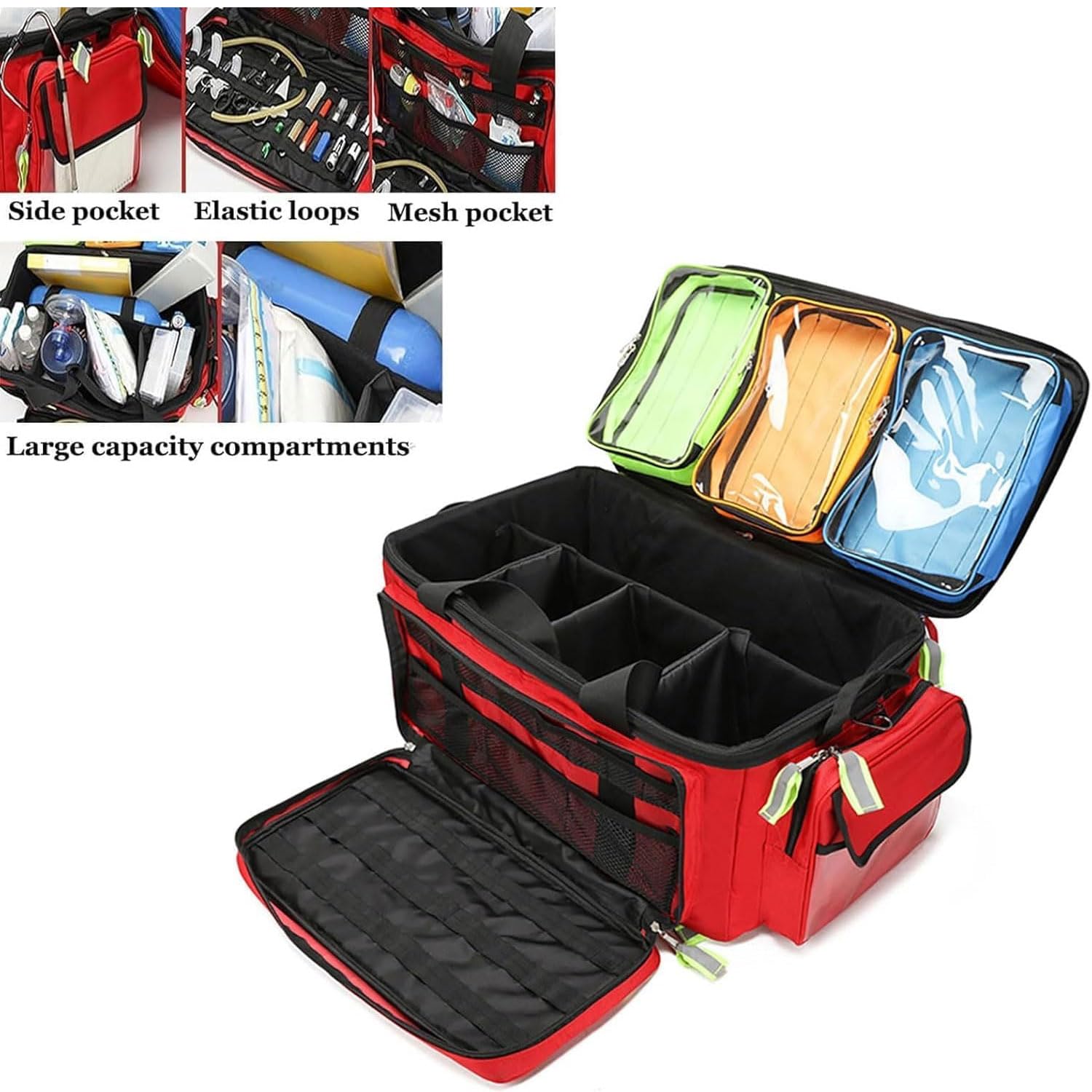 Bolsa De Primeros Auxilios De Gran Capacidad, Bolsa De Almacenamiento para Botiquines De Emergencia Médica, Botiquín Portátil con Compartimentos, Maletín Médico con Ruedas