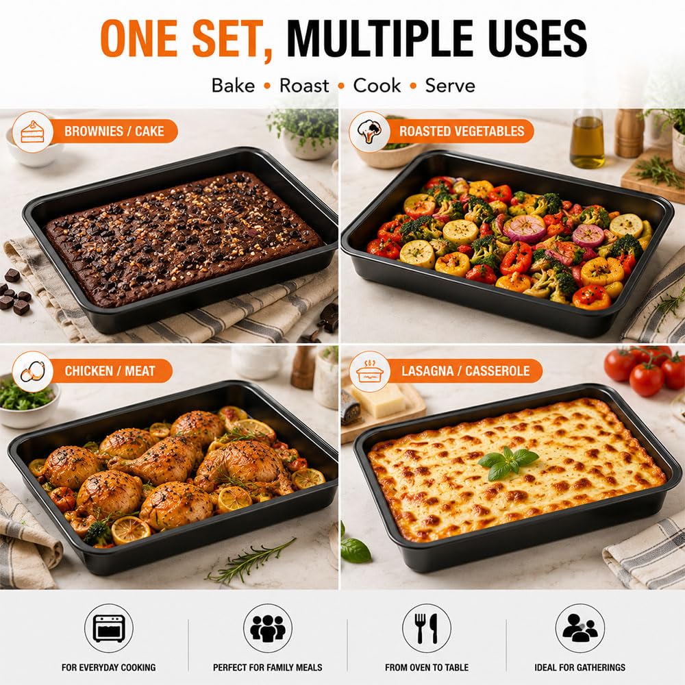 Lot de 4 plaques de cuisson rectangulaires en acier carbone très résistantes pour four, pâtisserie, mariage, anniversaire (S, M, L)