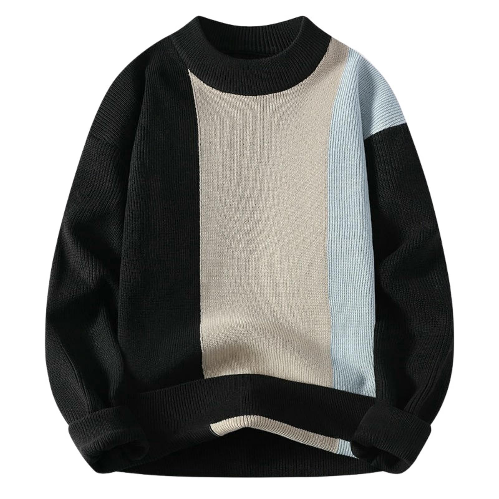 Pull à col rond patchwork homme coupe ample pull chaud hiver vêtements tendance décontractés - 4