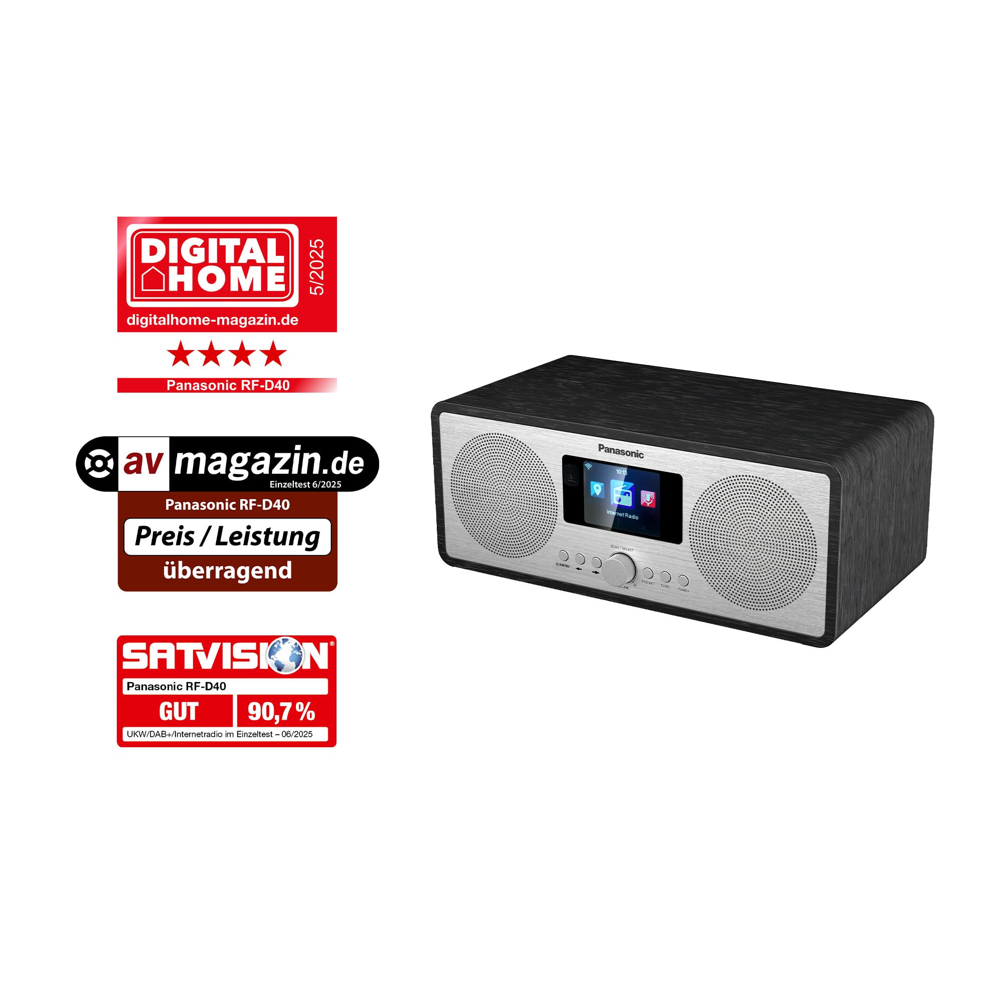 Panasonic RF-D40EG-K Internet DAB+ FM Radio Bluetooth 6W 7,5cm Lautsprecher 2,4 Zoll TFT LCD Wecker Einschlaftimer Fernbedienung USB WLAN Schwarz