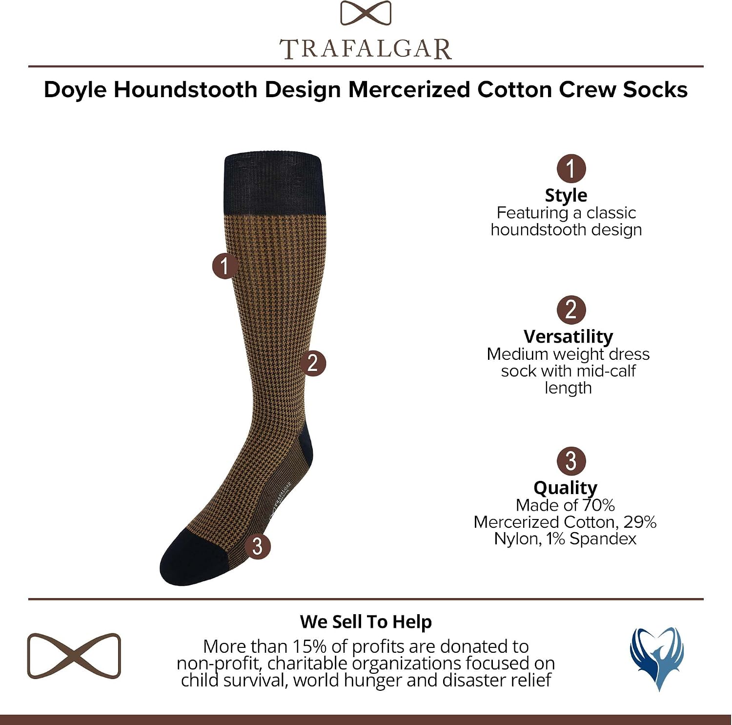 Trafalgar Men's Doyle Houndstooth Design Mercerized Cotton Mid-Calf Socks