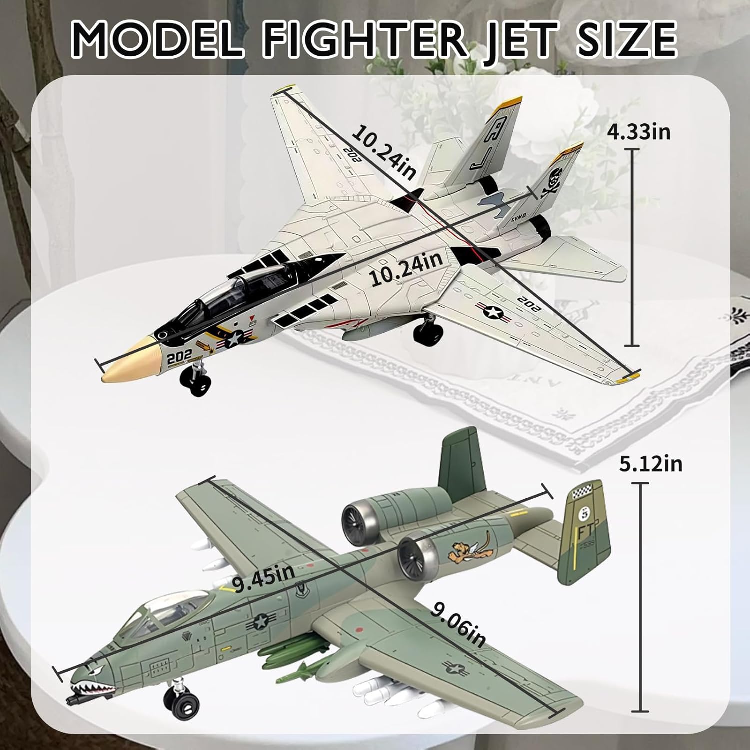 OTONOPI 2 Pack Fighter Jet F14 Tomcat & A10 Warthog Quick Build Model Kit, 1:72 Scale Military Airplane Assembly Aircraft Model with Stand, Collection Fighter Jet Toy Building Gift for Kids or Adults
