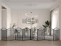 Vista 12 de BHG Puerta para Perros de Metal Sin Ensamblaje Independiente con Puerta de Paso, Extra Ancha 96", Puerta para Mascotas Extra Alta 32", Parque Negro