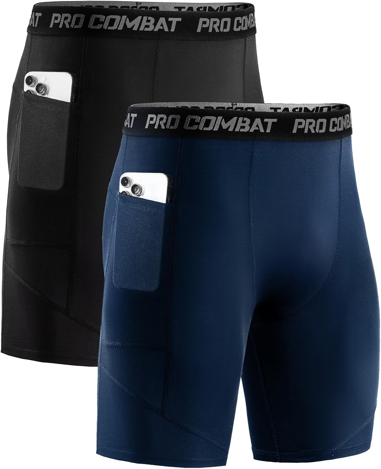 Niksa 1/2 Pack Mens Compression Shorts with Pocket, Performance Spandex Athletic Sports Workout Running Underwear Shorts