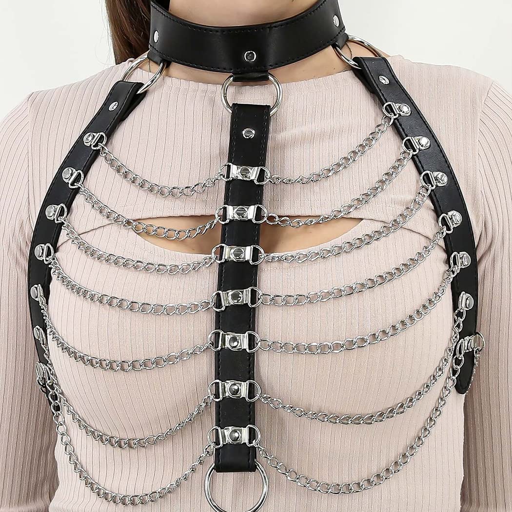 JFAN Gothic Body Chains Choker Czarny Biustonosz Łańcuch Pasek i Frędzle Naszyjnik Punk Akcesoria dla kobiet, Talla única, Metal nieszlachetny, Stop