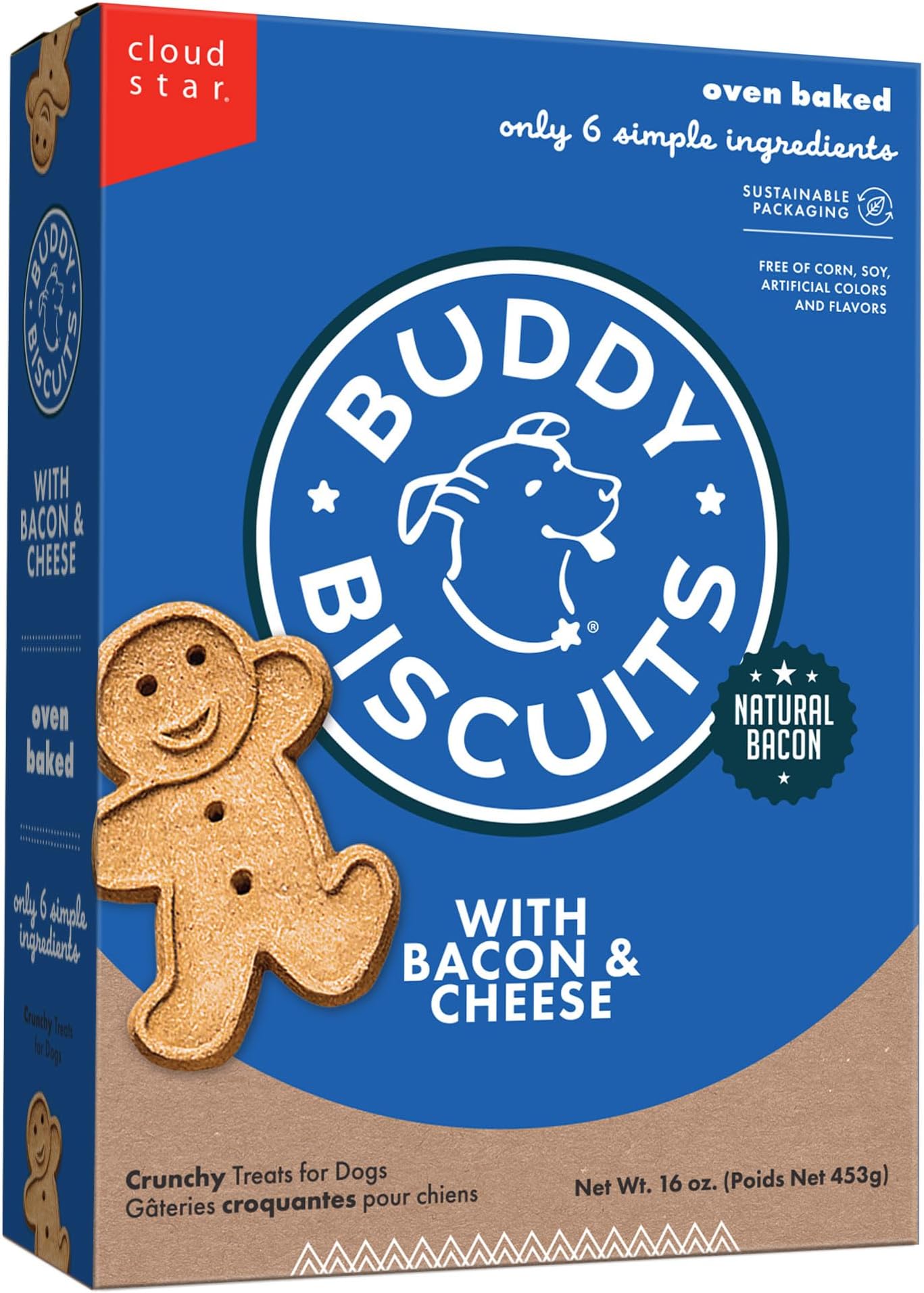 Buddy Biscuits Crunchy Dog Treats, Bacon & Cheese, 16 oz. Box