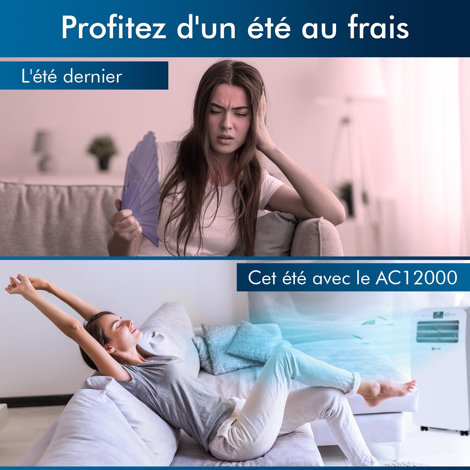 KLIM AC12000 - Climatiseur Mobile 12 000 BTU Puissant & Silencieux - Nouveauté - Déshumidificateur - Ventilateur et Climatisation - Clim Mobile avec Télécommande