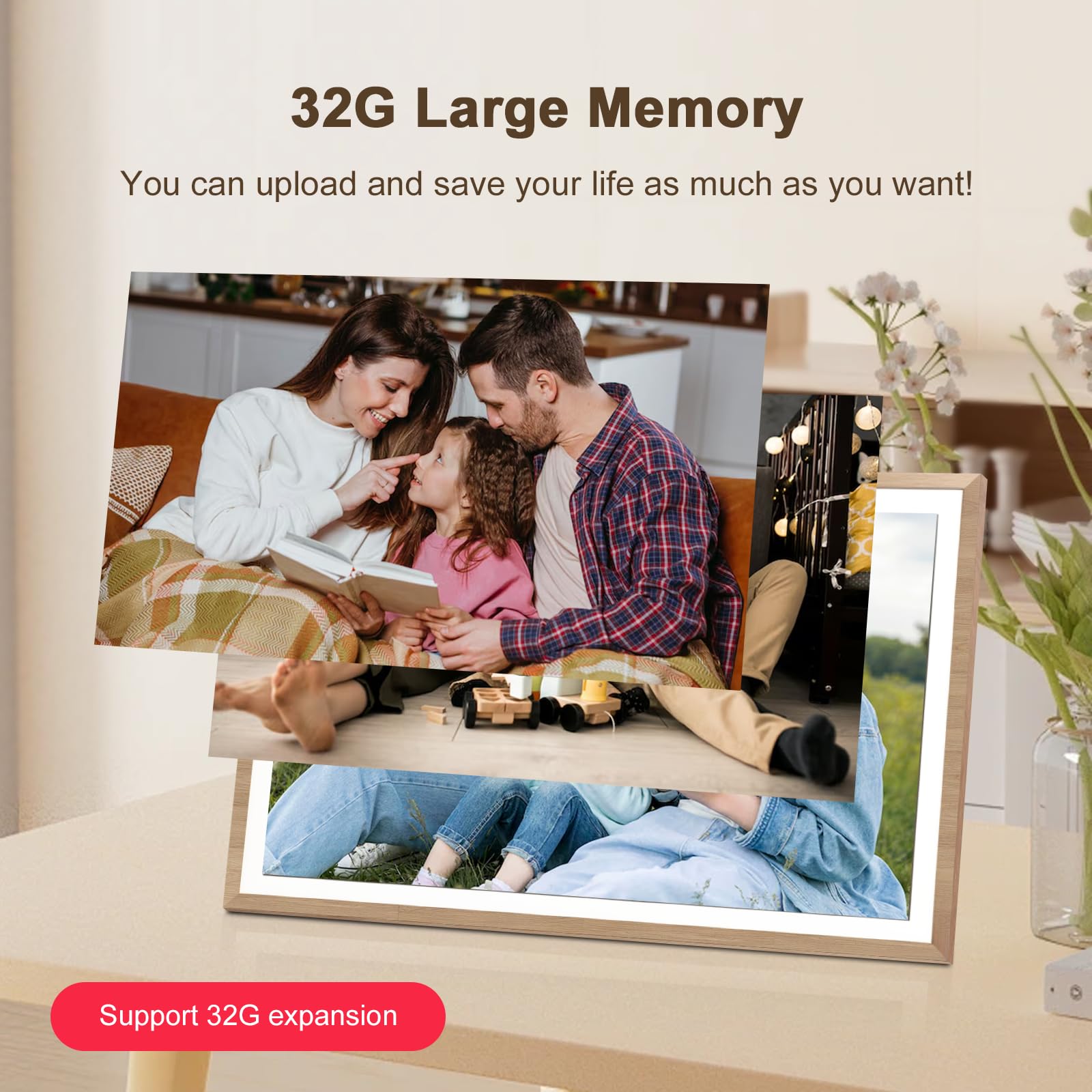 Frameo Digitaler Bilderrahmen 15,6 Zoll WLAN,1920x1080 FHD IPS Touchscreen Smart Fotorahmen Groß mit 32GB WALN Fernfreigabe von Fotos und Videos mit Kalender Wetter Musik