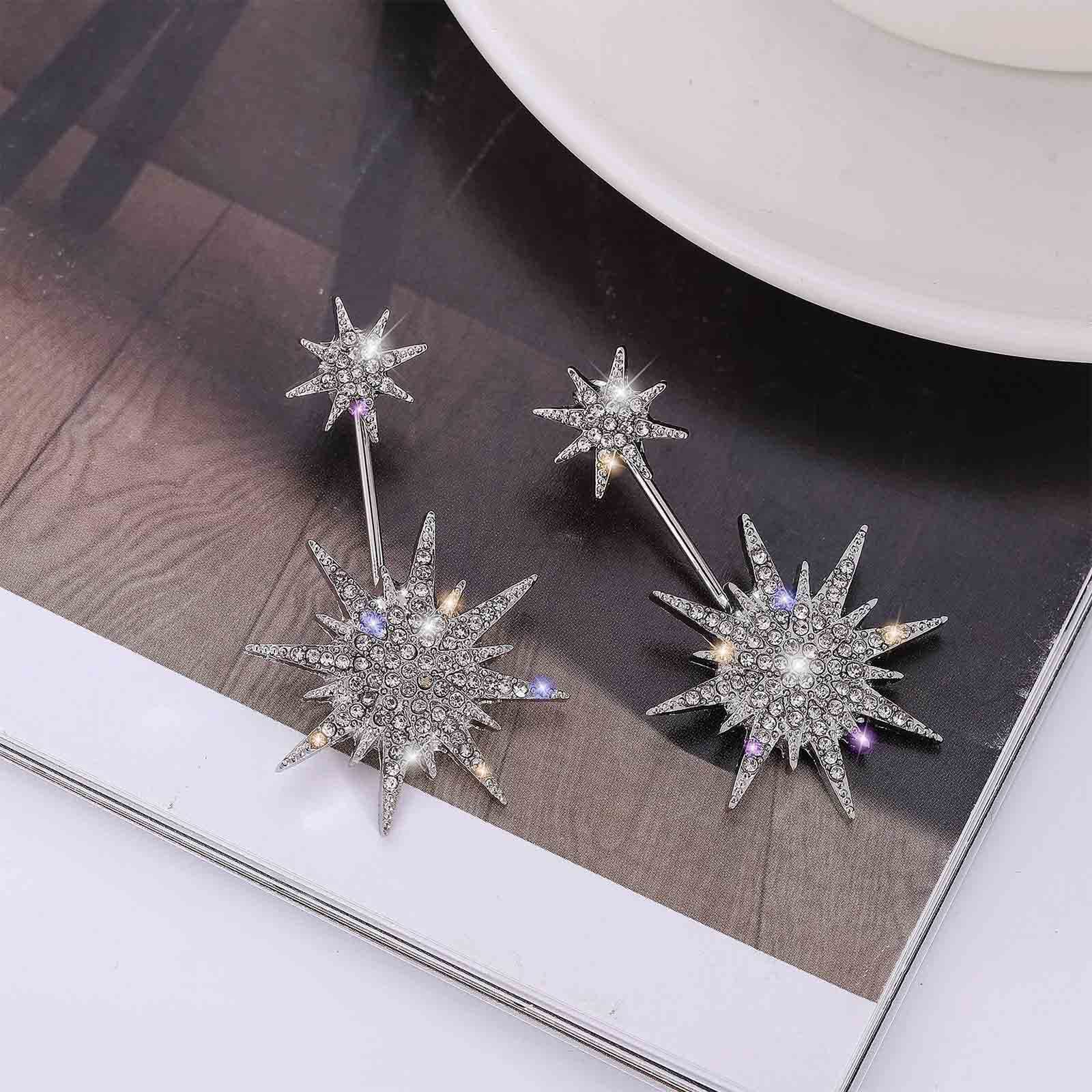 Cimenexe Bohemien Starburst Orecchio Giacca Orecchini Argento Sunburst Orecchini Stella Di Cristallo Strass Sole Borchie Orecchini Cz Sole Penzolare Orecchini Gioielli Per Donne E Ragazze Regali