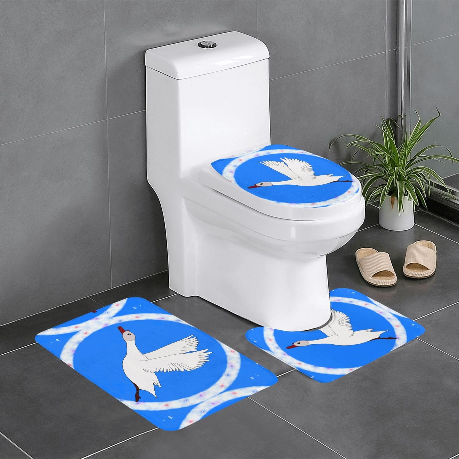 Tapis de bain motif oie blanche lot de 3 pour une sortie de douche sereine