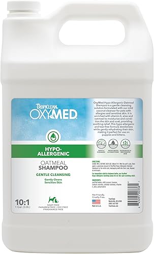 TropiClean OxyMed - Champú hipoalergénico para perros para alergias y picazón, champú calmante para mascotas con piel sensible, sin lágrimas, seguro