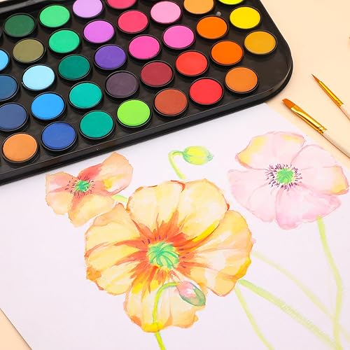 Miniatura 5 de Artecho Juego de pastel de acuarela de 48 colores con 3 pinceles, lavable, diseño de viaje, perfecto para hacer tarjetas, ilustraciones, pintura,