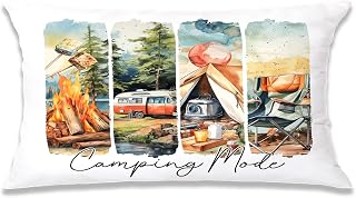 Camping Pillow Covers 12x20, Camper Decor, Gifts for Camper Lovers Women Men, Camping Mode Lumbar Pillow Covers for RV Campsite Tent Trailer Cabin Lake House