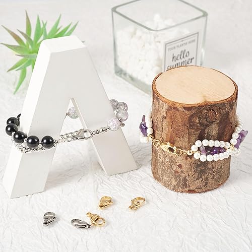 Vista 5 de Pandahall - 100 cierres de pinza de langosta de acero inoxidable, joyería de oro real de 24 quilates, cierre de langosta de 2 colores, cierre