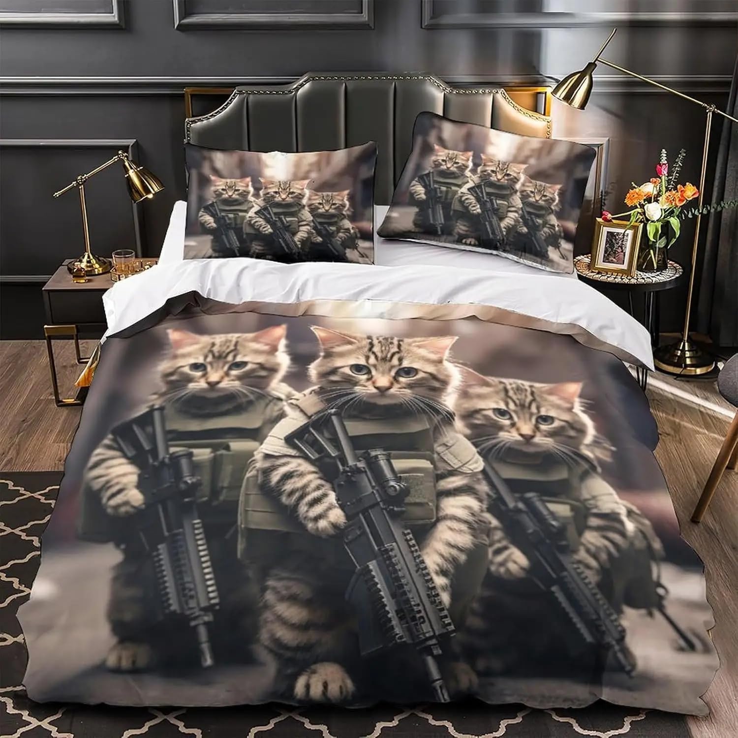 Housse de Couette Chat 240x260 cm avec 2 Taies Parure Lit Adulte