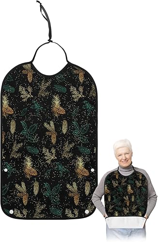 Babero de pino dorado para adultos, hombres, mujeres, lavable y ajustable, con atrapa migas, reutilizable, impermeable, protector de ropa, delantal,