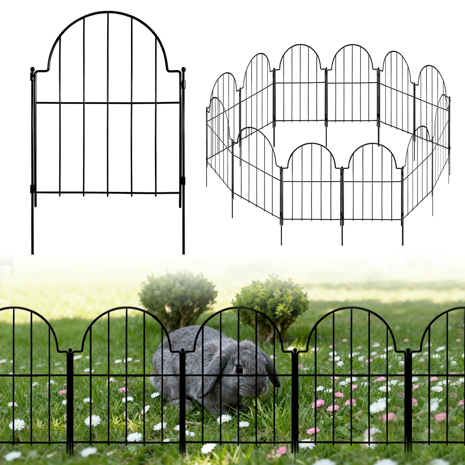 Garden Fence 10 Pack, Decorative Metal Fencing 42cm(H) × 285cm(L), Animal Barrier for Rabbit Dog Chicken, No Dig Rustproof Metal Fence Panels, Landscape Fencing for Flower Bed Yard Patio Outdoor Decor