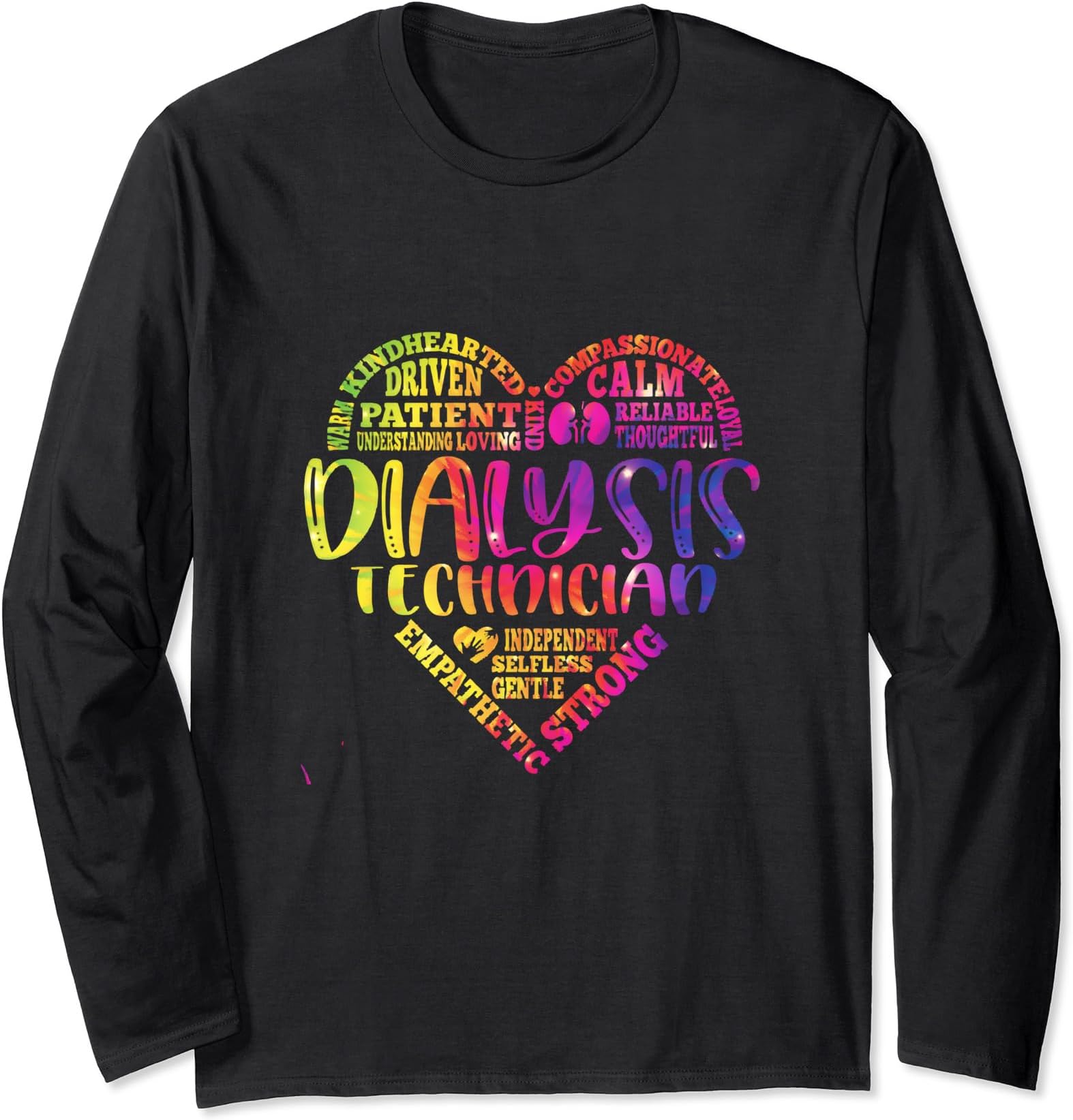 Dialysis Technician Nephrology Traits Tie Dye Hearts Long Sleeve T-Shirt
