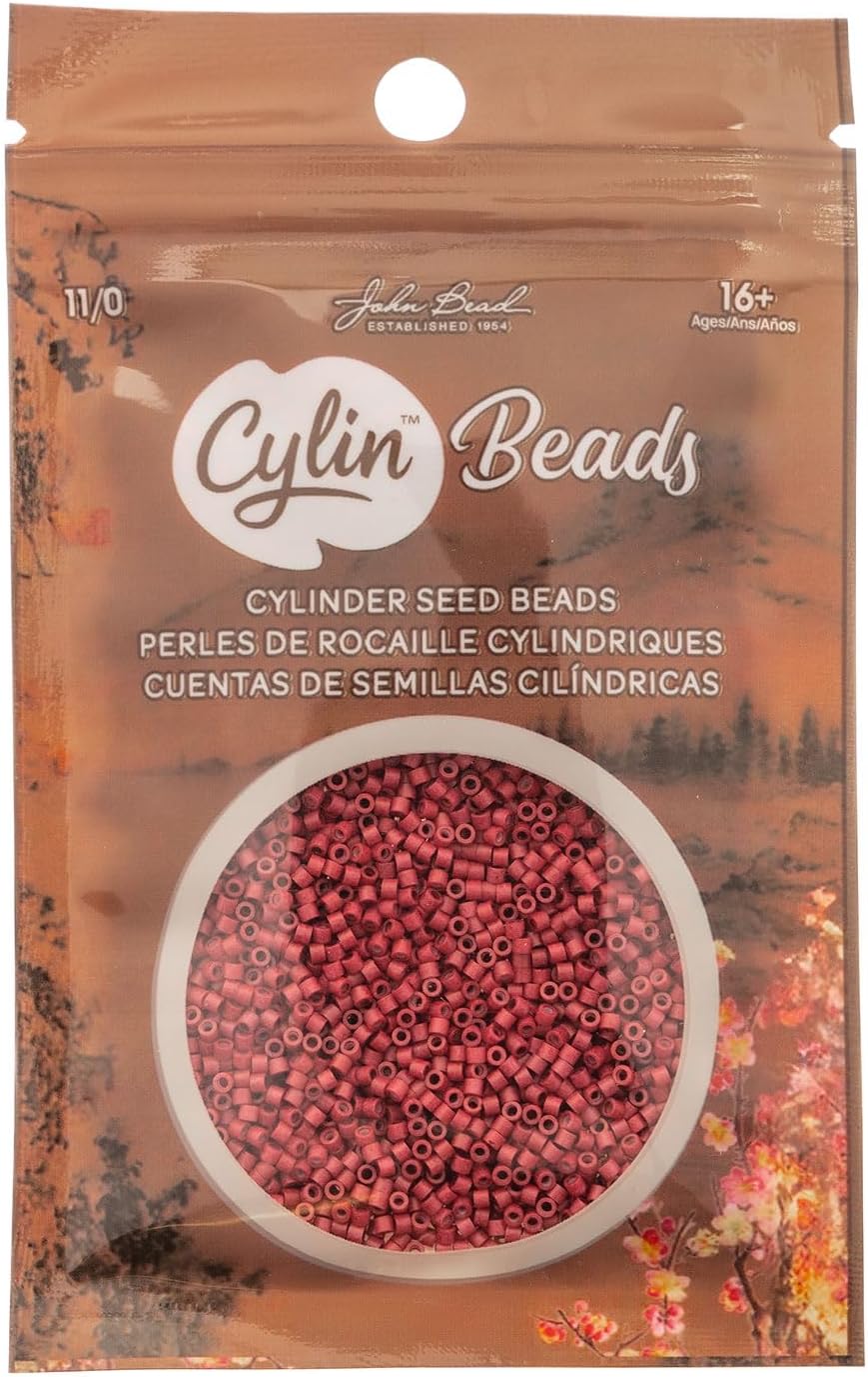 John Bead 25g Cylin Beads Opaque Red Matte 11/0 Glass Cylindrical Seed Beads for Jewelry Bracelets Necklaces Earrings Making Embroidery